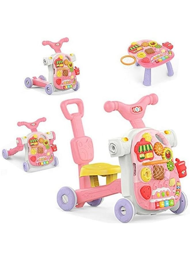 MIXDE in 1 Baby Walker , Baby Push Walkers, Assemble as Scooter/Motorbike/Activity Center/Detachable Panel, Walking Toys Learning Walker for Infants Toddler (Pink)  - Image 1