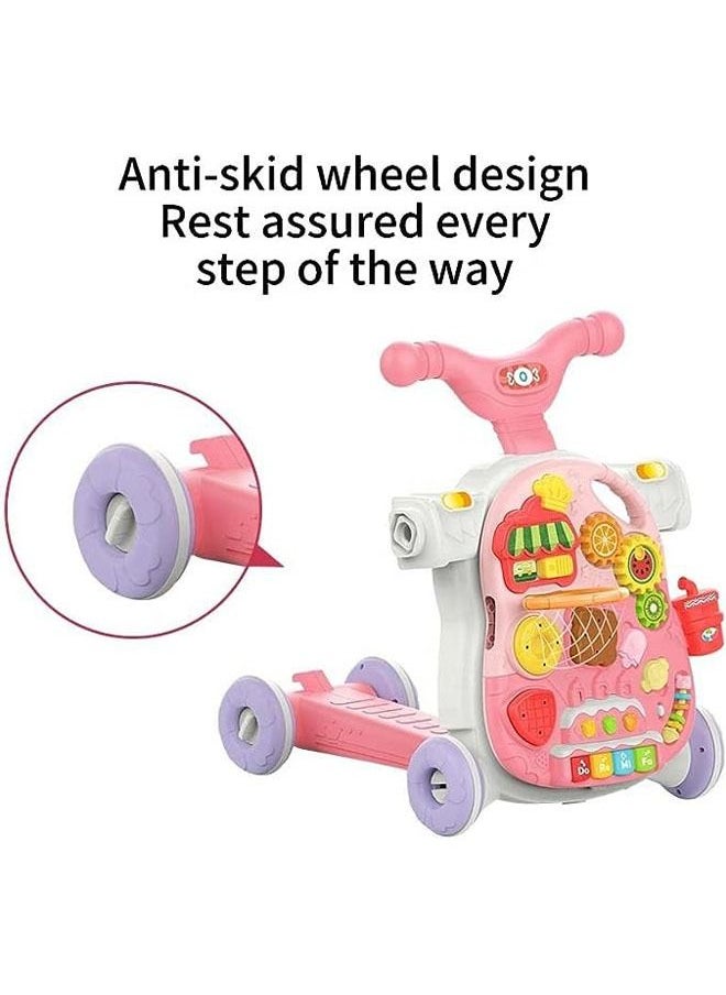 MIXDE in 1 Baby Walker , Baby Push Walkers, Assemble as Scooter/Motorbike/Activity Center/Detachable Panel, Walking Toys Learning Walker for Infants Toddler (Pink)  - Image 4