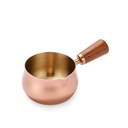 Snevad Measuring Cups & Spoons Set Premium Stainless Steel with Wooden Handles, Rose Gold Finish 50ml Metal Food Scoop & Mini Warmer Pot Durable Kitchen Gadgets for Cooking & Baking Multipurpose Use - Image 1