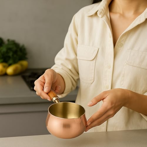 Snevad Measuring Cups & Spoons Set Premium Stainless Steel with Wooden Handles, Rose Gold Finish 50ml Metal Food Scoop & Mini Warmer Pot Durable Kitchen Gadgets for Cooking & Baking Multipurpose Use - Image 4