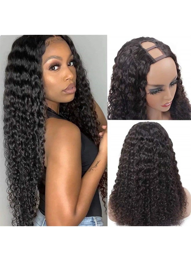 ROYAL IMPRESSION U Part Wig Human Hair Brazilian Deep Wave U Part Wigs for Black Women Virgin Remy Deep Curly Human Hair Wigs Glueless Full Head Clip in Half Wig U Shape Wig 150% Density Natural Color (18 Inch) - Image 1