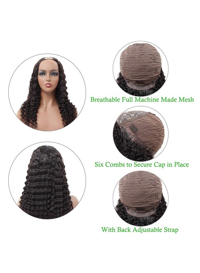 ROYAL IMPRESSION U Part Wig Human Hair Brazilian Deep Wave U Part Wigs for Black Women Virgin Remy Deep Curly Human Hair Wigs Glueless Full Head Clip in Half Wig U Shape Wig 150% Density Natural Color (18 Inch) - Image 3