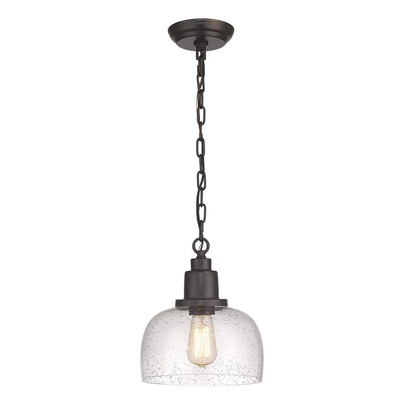 EAPUDUN Modern Farmhouse Pendant Light 1Light Industrial Hanging Light Fixture Oil Rubbed Bronze Finish with 93inch Seeded Glass Shade PDA1127ORB