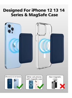 Generic leather Wallet Strong Magnetic Leather Card Wallet with MagSafe Compatible with iPhone Blue  - Image 3