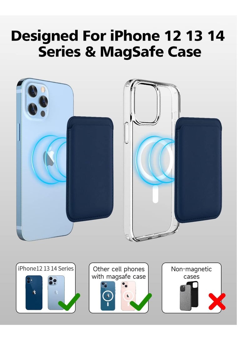 Generic leather Wallet Strong Magnetic Leather Card Wallet with MagSafe Compatible with iPhone Blue  - Image 3