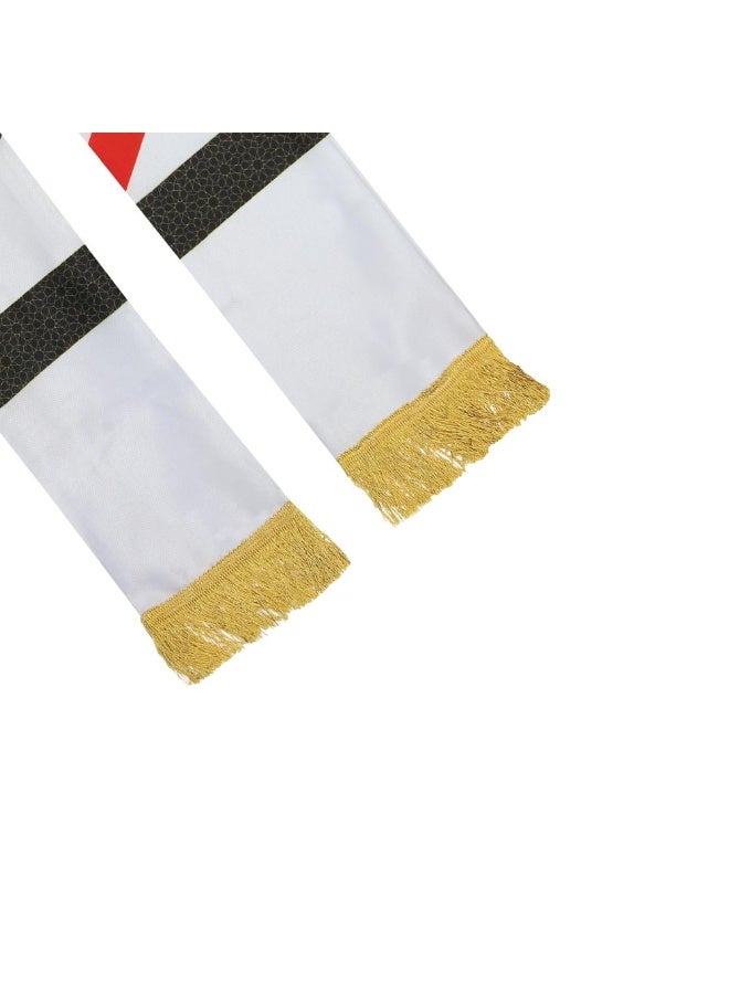 وشاح ساتان لليوم الوطني لدولة الإمارات العربية المتحدة (٢٠ قطعة) | تصميم شرق أوسطي تقليدي مع شرابات ذهبية | المقاس: ١٤٥ × ١٥ سم | أسود وأبيض - Image 3