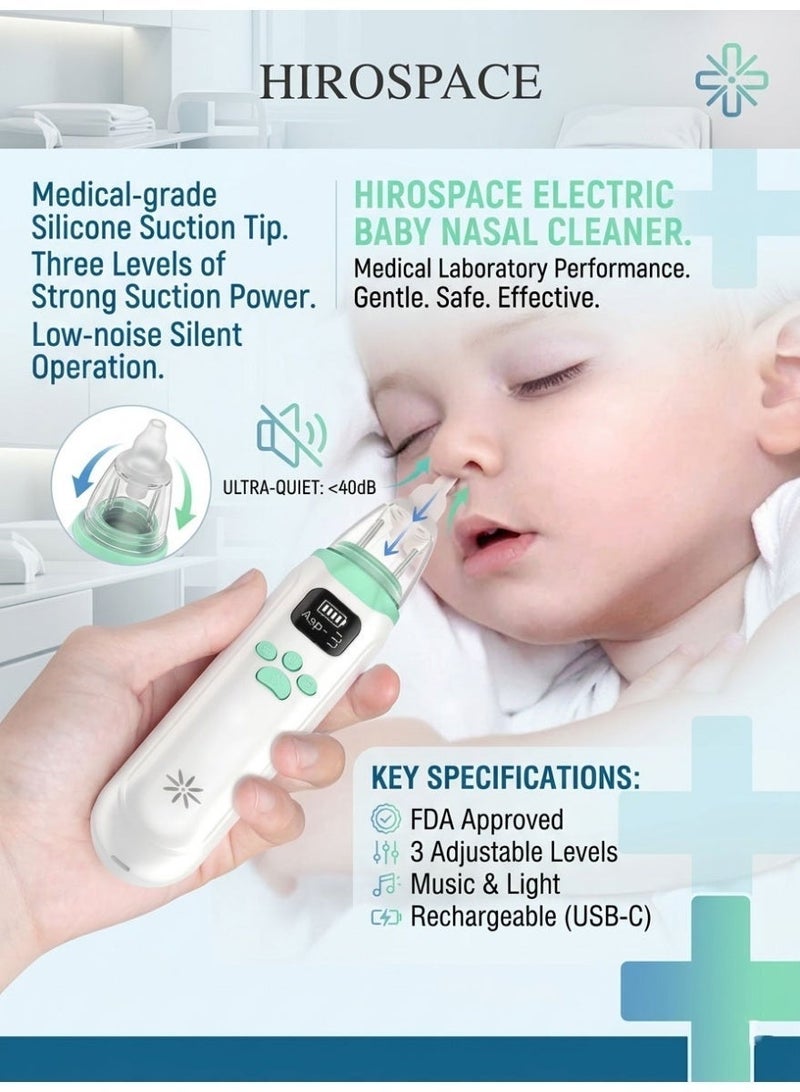 Hirospace Baby Electric Nasal Aspirator, Nose Sucker for Infants Toddlers, 3-Speed Adjustable, Rechargeable Nasal Cleaner with Soft Tips & Music Function - Image 5