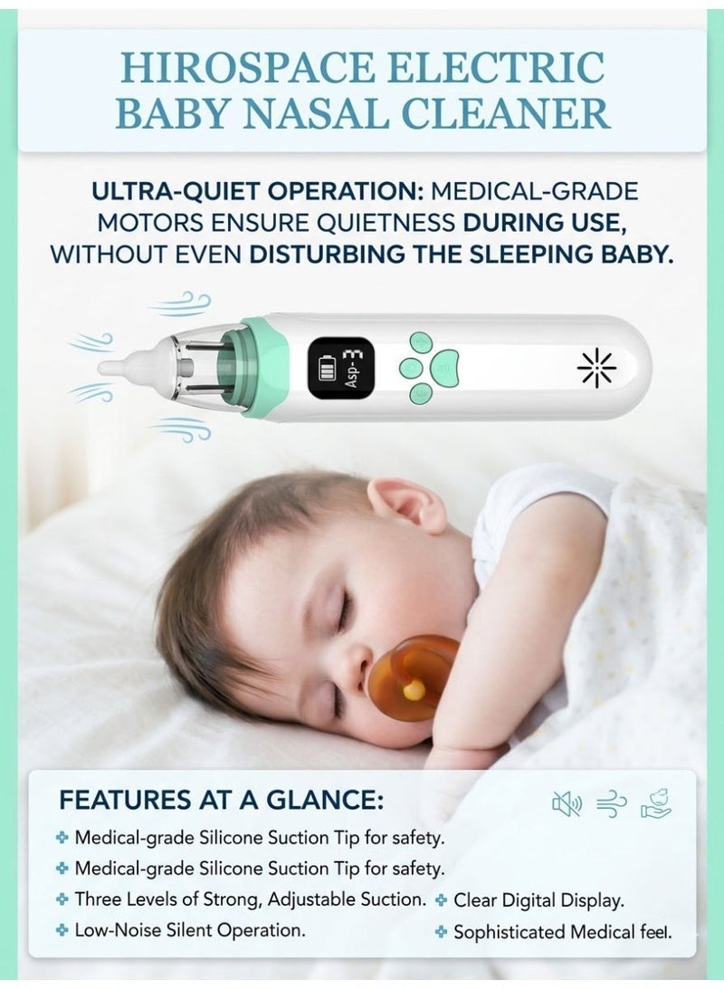 Hirospace Baby Electric Nasal Aspirator, Nose Sucker for Infants Toddlers, 3-Speed Adjustable, Rechargeable Nasal Cleaner with Soft Tips & Music Function - Image 4