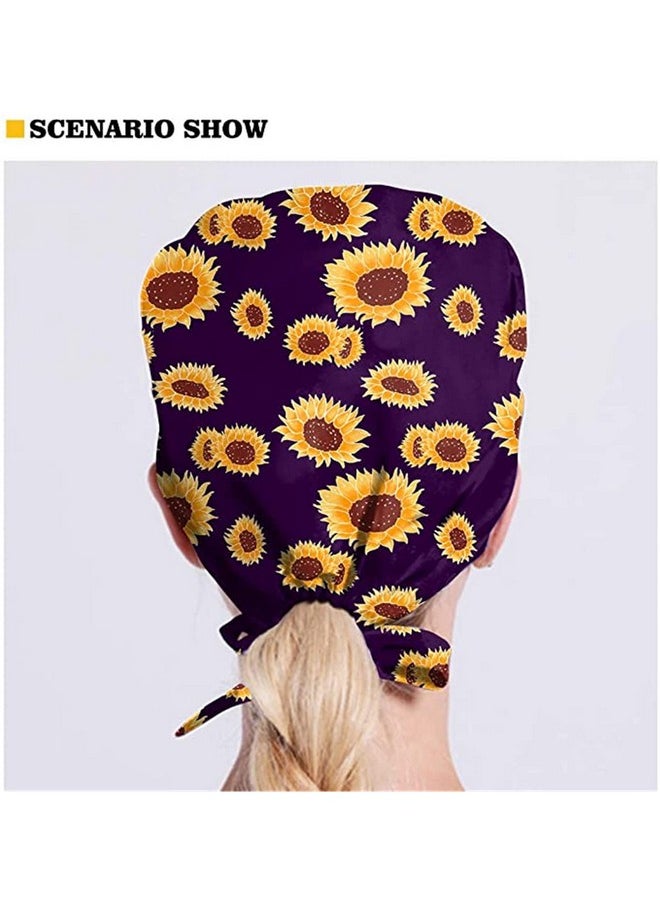 Babrukda - 4Pcs Set Hat Cap For Women Men Adjustable Strap Back Tie Hats Universal Head Hair Cover Turban Hats With Sweatband Outdoor Indoor Headgear, Tropical Cactus Shark Marble Texture Galaxy Space - Image 1