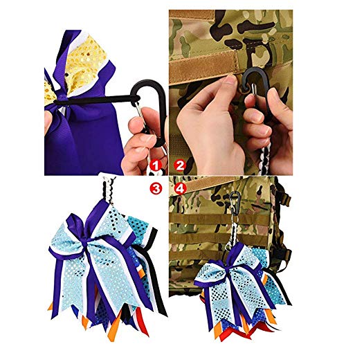 DODXIAOBEUL 10 Inch Paracord Handmade Cheer Bows Holder 2 Pack & 16 Lobster Clasp,Paracord Keychain for Teen Girls Cheerleader Sports (Black & White) - Image 5