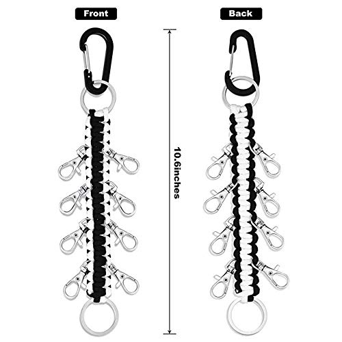 DODXIAOBEUL 10 Inch Paracord Handmade Cheer Bows Holder 2 Pack & 16 Lobster Clasp,Paracord Keychain for Teen Girls Cheerleader Sports (Black & White) - Image 3