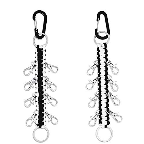 DODXIAOBEUL 10 Inch Paracord Handmade Cheer Bows Holder 2 Pack & 16 Lobster Clasp,Paracord Keychain for Teen Girls Cheerleader Sports (Black & White) - Image 4