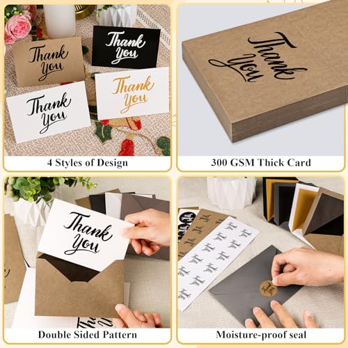 UZLU 600 PCS Thank You Cards with Envelopes Matching Stickers Thank You Notes Bulk 4x6 Inch Minimalistic Design for Business Baby Shower Wedding Small Business Graduation Bridal Shower Funeral Mixed - Image 3