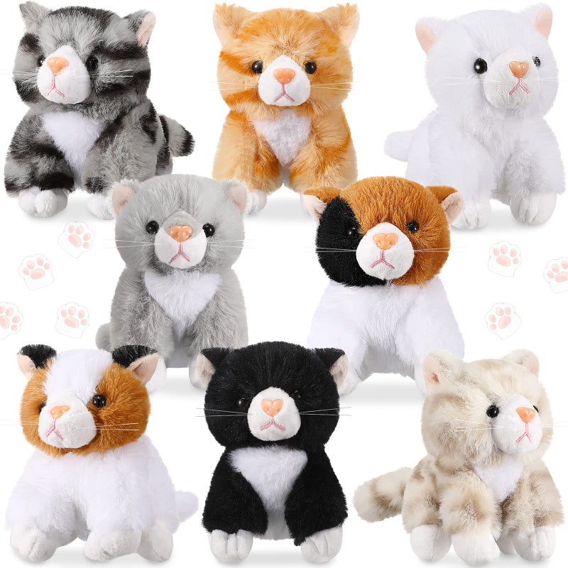 Sumind 8 Pcs Cat Stuffed Animals Bulk Plush Pets 5 Inch Cute Assorted Plush Cats Horse for Birthday Halloween Christmas Party Favors FavorsLong Hair Cat - Image 3