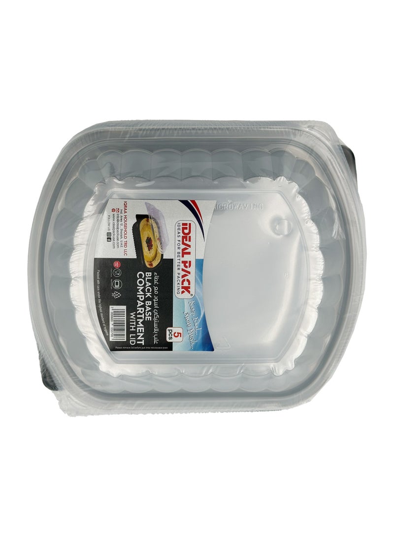 Ideal Pack Black Base Single Compartment Food Containers with Lids – Pack of 5 | Microwave & Freezer Safe | Durable Meal Prep, Takeaway & Storage Containers - Image 1