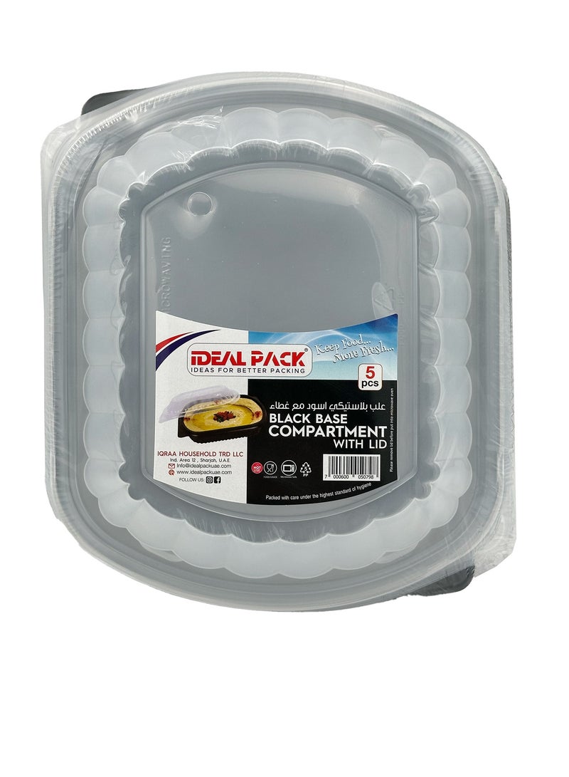 Ideal Pack Black Base Single Compartment Food Containers with Lids – Pack of 5 | Microwave & Freezer Safe | Durable Meal Prep, Takeaway & Storage Containers - Image 2