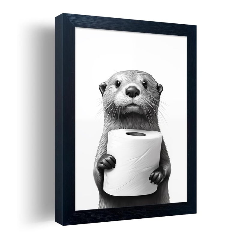 Melpa Art Framed Animal Bathroom Wall Art Funny Bathroom Wall Decor Toilet Paper in Raccoons Hand Black and White Canvas Print Picture Artwork for Hme - Image 2