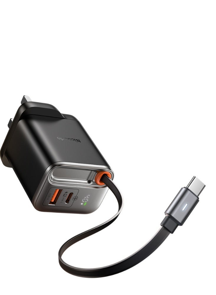 Mcdodo CH-4271 40W GaN Charger UK Plug 1C+1A with Digital Display Built-in 65cm Retractable USB-C Cable Black Fast Charging Wall Adapter - Image 1