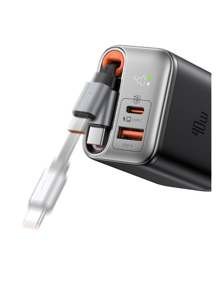 Mcdodo CH-4271 40W GaN Charger UK Plug 1C+1A with Digital Display Built-in 65cm Retractable USB-C Cable Black Fast Charging Wall Adapter - Image 2