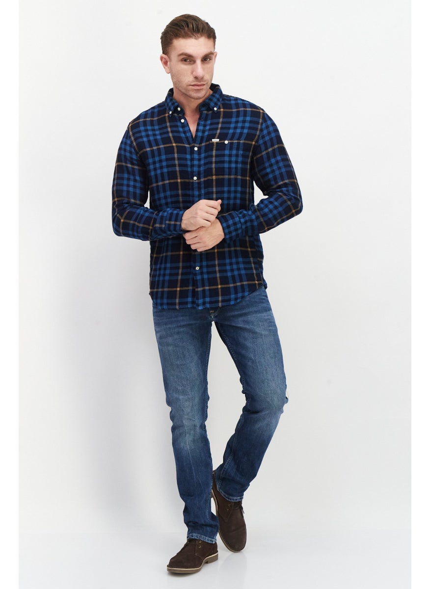 Pepe Jeans Men Regular Fit Checkered Long Sleeves Casual Shirt, Navy Combo  - Image 3