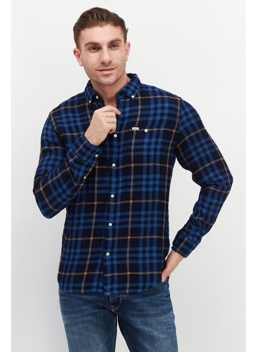 Pepe Jeans Men Regular Fit Checkered Long Sleeves Casual Shirt, Navy Combo  - Image 1