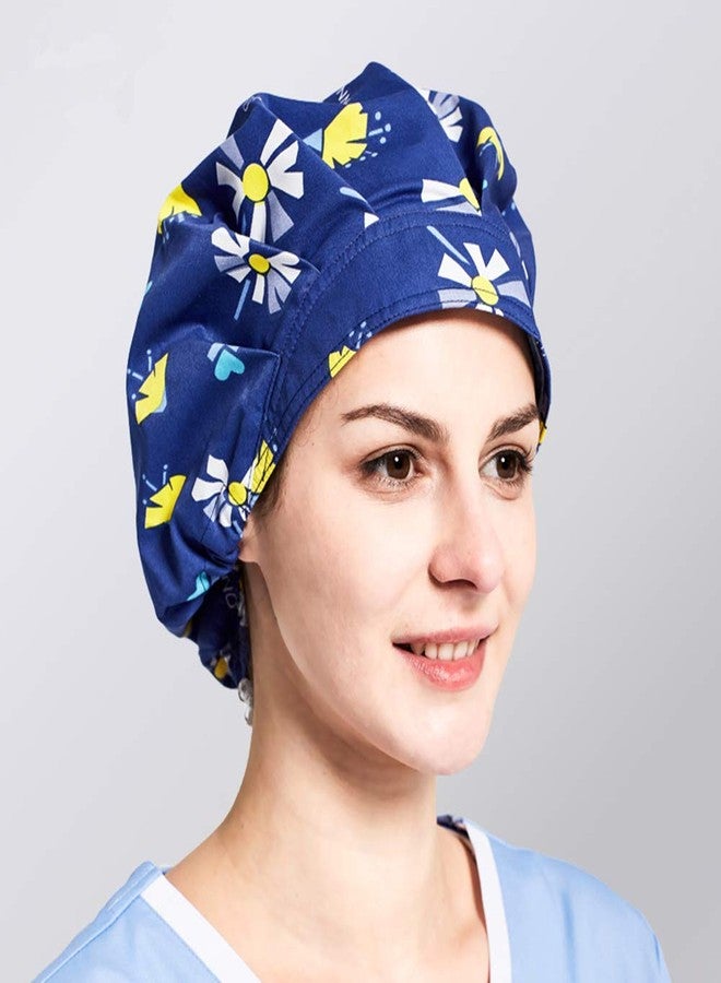 XINFU 1pc Women's Bouffant Scrub Cap for Long Hair Ladies, Navy Dandelion, Free size - Image 3