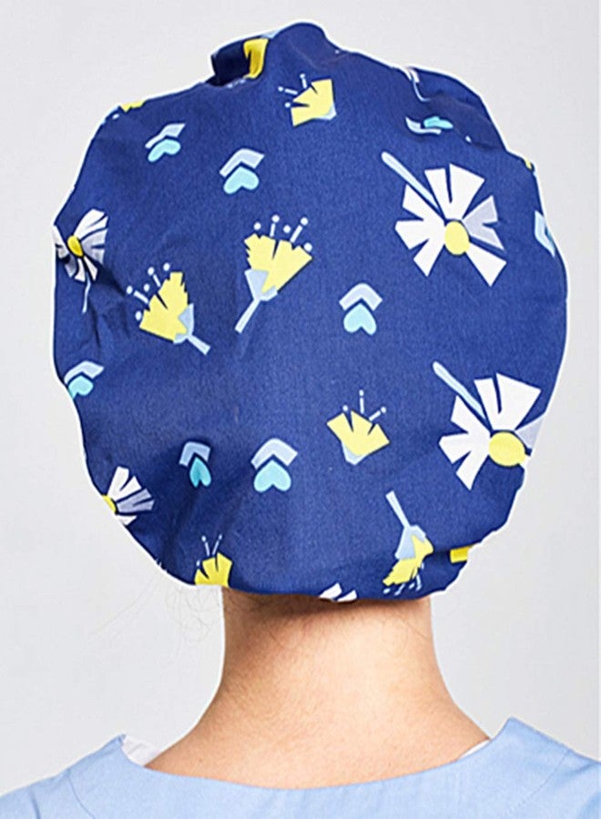 XINFU 1pc Women's Bouffant Scrub Cap for Long Hair Ladies, Navy Dandelion, Free size - Image 4