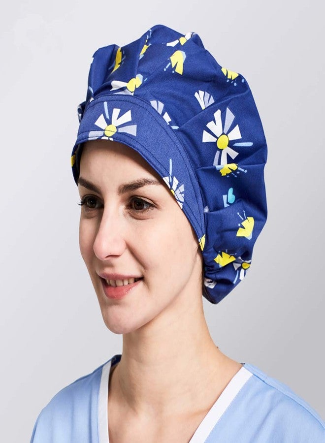 XINFU 1pc Women's Bouffant Scrub Cap for Long Hair Ladies, Navy Dandelion, Free size - Image 2