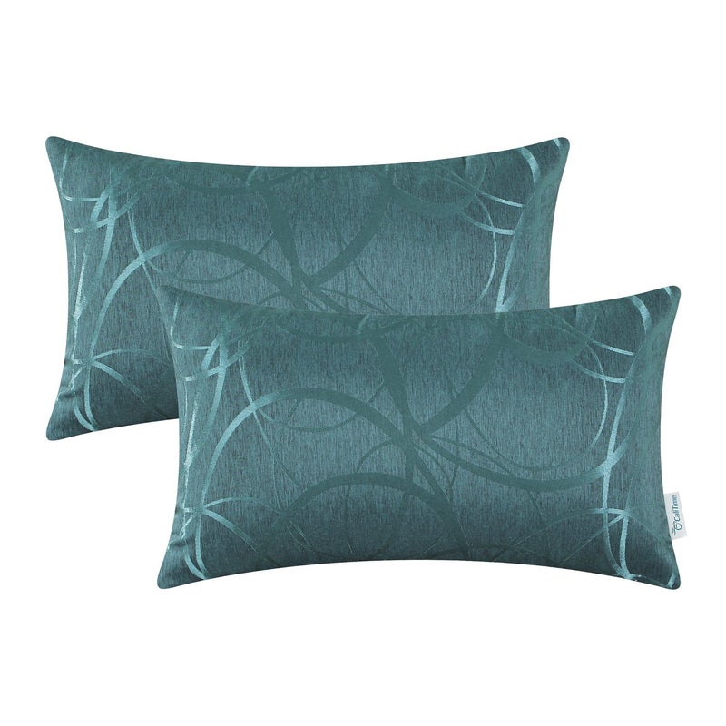 CaliTime Throw Pillow Cases CaliTime Modern Shining Dull Contrast Circles Rings Geometric Cushion Covers Shells for Couch Sofa Home Decor 12 X 20 inch Pack of 2 Teal  - Image 1
