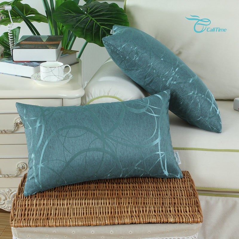 CaliTime Throw Pillow Cases CaliTime Modern Shining Dull Contrast Circles Rings Geometric Cushion Covers Shells for Couch Sofa Home Decor 12 X 20 inch Pack of 2 Teal  - Image 2
