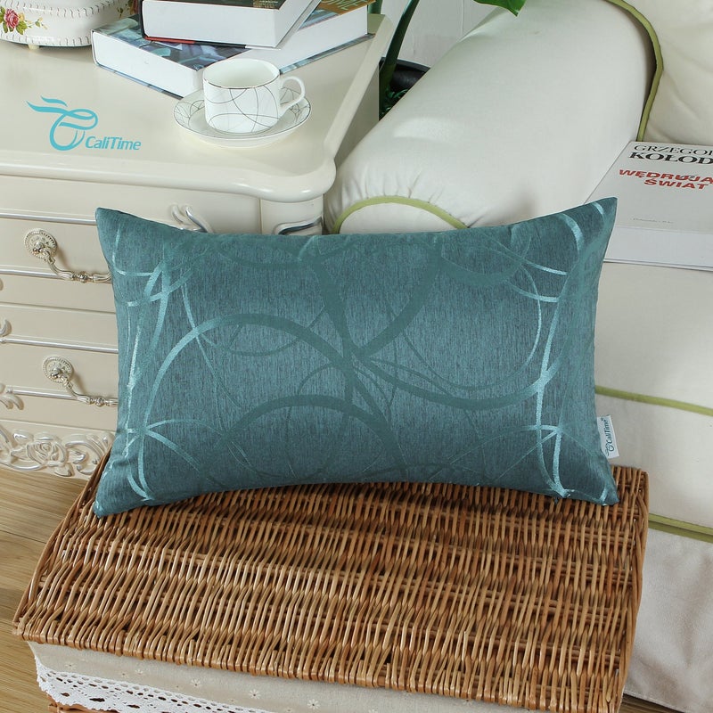 CaliTime Throw Pillow Cases CaliTime Modern Shining Dull Contrast Circles Rings Geometric Cushion Covers Shells for Couch Sofa Home Decor 12 X 20 inch Pack of 2 Teal  - Image 3