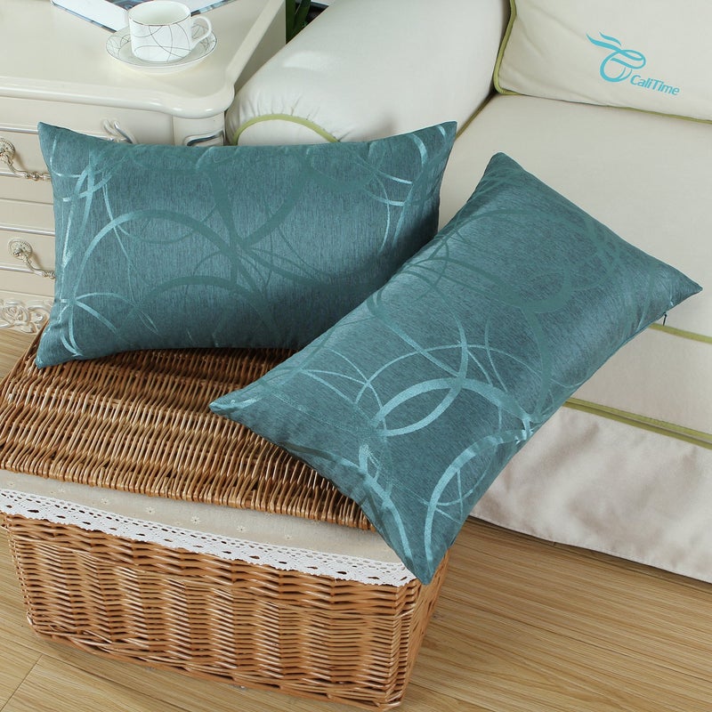 CaliTime Throw Pillow Cases CaliTime Modern Shining Dull Contrast Circles Rings Geometric Cushion Covers Shells for Couch Sofa Home Decor 12 X 20 inch Pack of 2 Teal  - Image 4