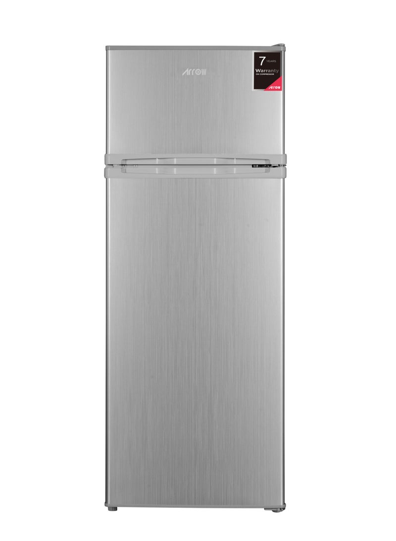 Arrow 252Liters, 8.9Cu.Ft,Double Door Refrigerator with 7 Years Compressor Warranty, Mechanical Temperature Control, Defrost, Metal Door Panel, Recessed Handle, Energy Saving, Inside Lighting, Wheel, Silver Color | Model No: RO2-390L-S - Image 1