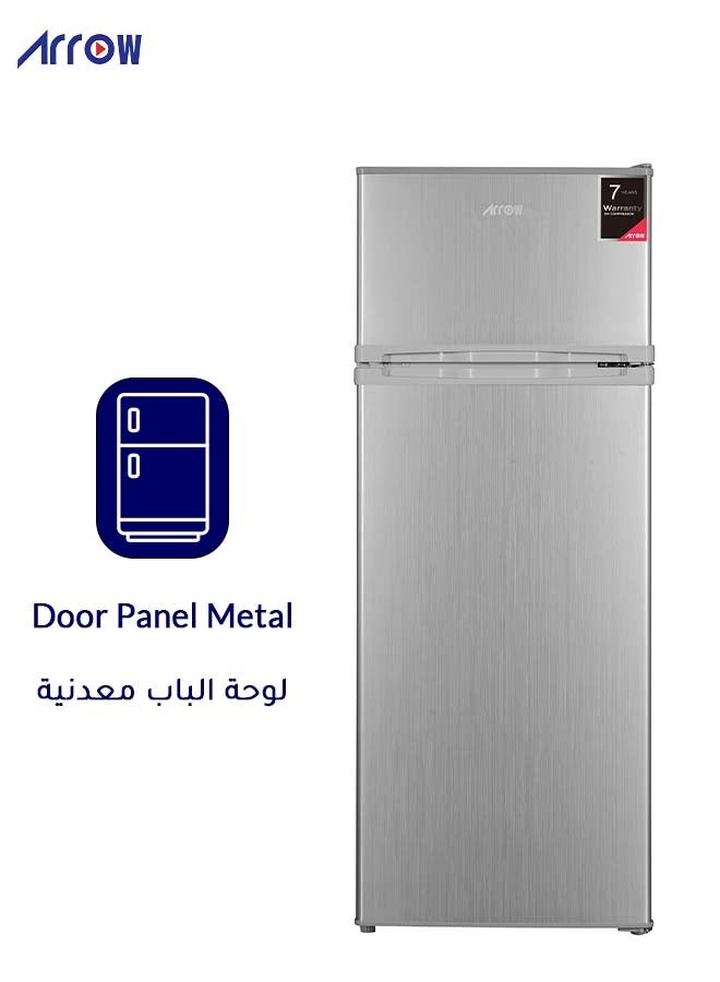 Arrow 252Liters, 8.9Cu.Ft,Double Door Refrigerator with 7 Years Compressor Warranty, Mechanical Temperature Control, Defrost, Metal Door Panel, Recessed Handle, Energy Saving, Inside Lighting, Wheel, Silver Color | Model No: RO2-390L-S - Image 4