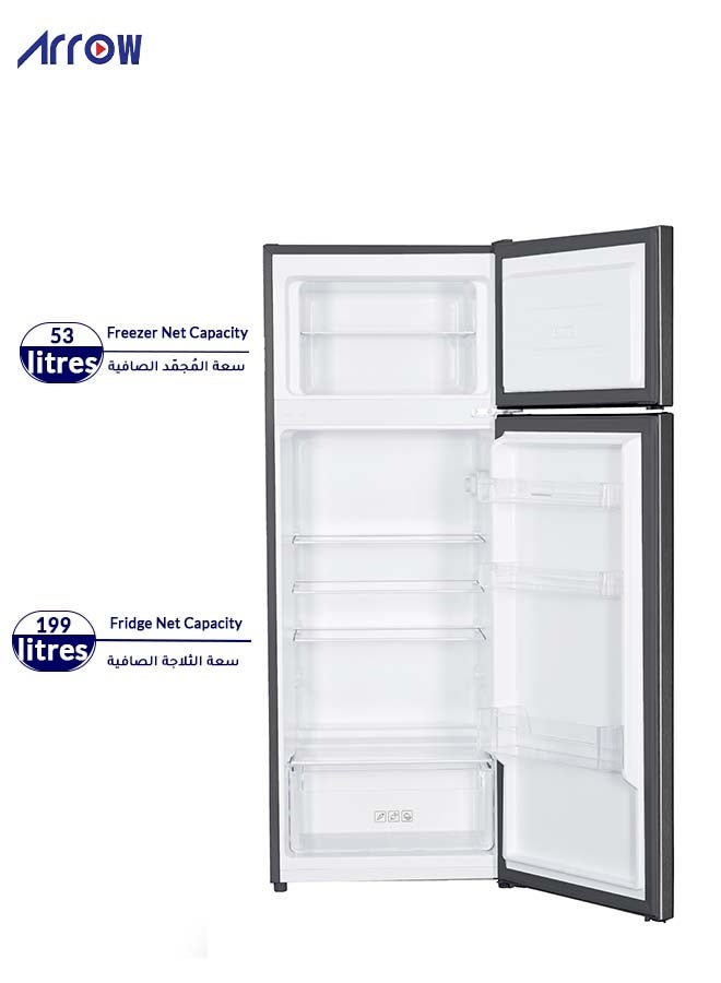 Arrow 252Liters, 8.9Cu.Ft,Double Door Refrigerator with 7 Years Compressor Warranty, Mechanical Temperature Control, Defrost, Metal Door Panel, Recessed Handle, Energy Saving, Inside Lighting, Wheel, Silver Color | Model No: RO2-390L-S - Image 3