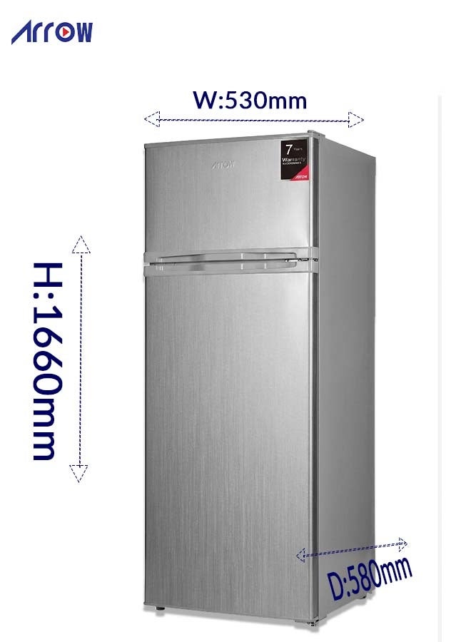 Arrow 252Liters, 8.9Cu.Ft,Double Door Refrigerator with 7 Years Compressor Warranty, Mechanical Temperature Control, Defrost, Metal Door Panel, Recessed Handle, Energy Saving, Inside Lighting, Wheel, Silver Color | Model No: RO2-390L-S - Image 5