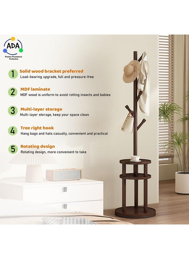 ADA ADA® Premium Coat Rack Freestanding, Entryway Coat Hanger Stand with Storage Shelf, Hall Tree With 6 Hooks, Standing Coat Rack, Floor Standing Solid Wood Tree Stand - (40 x 40 x 163cm) - Dark Brown  - Image 3
