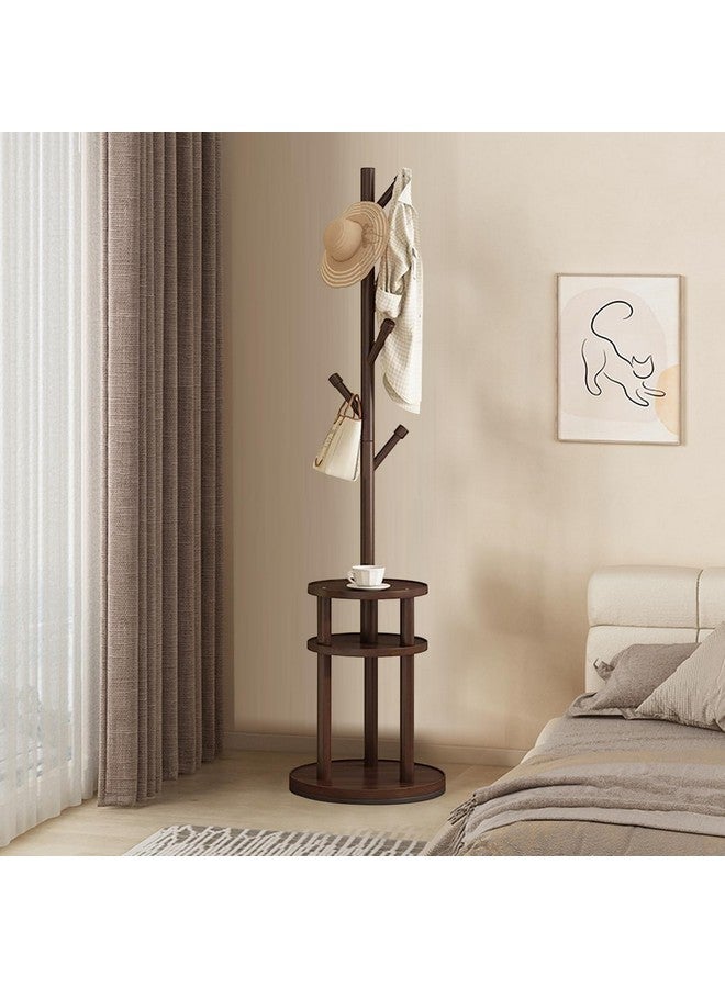 ADA ADA® Premium Coat Rack Freestanding, Entryway Coat Hanger Stand with Storage Shelf, Hall Tree With 6 Hooks, Standing Coat Rack, Floor Standing Solid Wood Tree Stand - (40 x 40 x 163cm) - Dark Brown  - Image 1