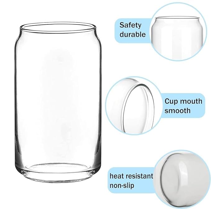 Riderev Drinking Glasses Tumbler with Bamboo Lids and Glass Straw2pcs Set540ml Can Shape Beer Glasses CupIced Coffee BOROOSILICATE Mason JAR 540ML 2PCS - Image 2