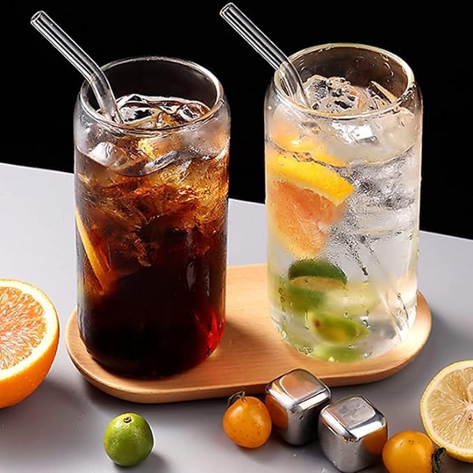 Riderev Drinking Glasses Tumbler with Bamboo Lids and Glass Straw2pcs Set540ml Can Shape Beer Glasses CupIced Coffee BOROOSILICATE Mason JAR 540ML 2PCS - Image 5