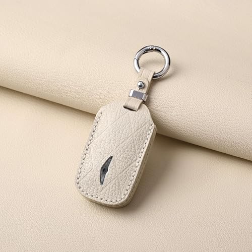 Jayanes Genuine Leather Key Fob Cover Compatible with Genesis G80 GV80 2024 2025 2026, G70 2023 2024 2025, Keyless Fob Case with Keychain & Lanyard for Genesis Key Fob (4+1 Buttons, White) - Image 3