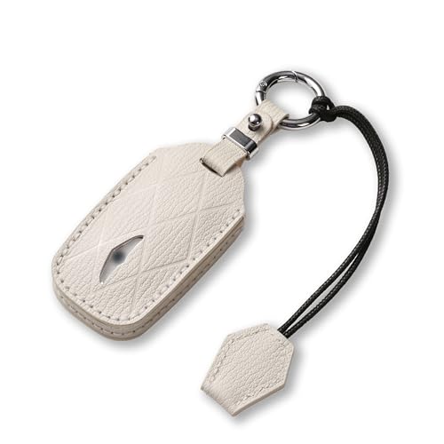 Jayanes Genuine Leather Key Fob Cover Compatible with Genesis G80 GV80 2024 2025 2026, G70 2023 2024 2025, Keyless Fob Case with Keychain & Lanyard for Genesis Key Fob (4+1 Buttons, White) - Image 1