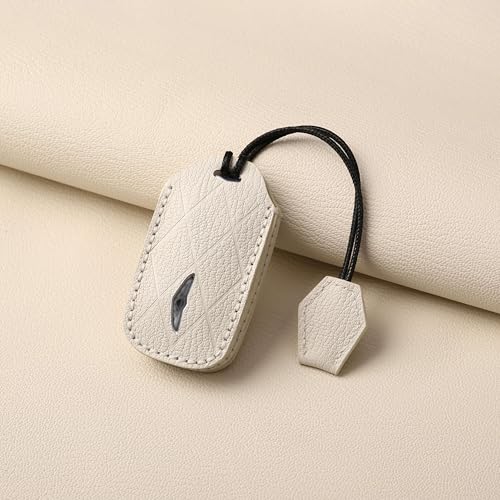 Jayanes Genuine Leather Key Fob Cover Compatible with Genesis G80 GV80 2024 2025 2026, G70 2023 2024 2025, Keyless Fob Case with Keychain & Lanyard for Genesis Key Fob (4+1 Buttons, White) - Image 4