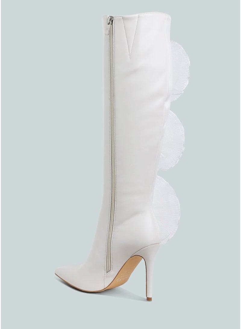 London Rag Sheer Big Rose Detail Long Boots in White - Image 3