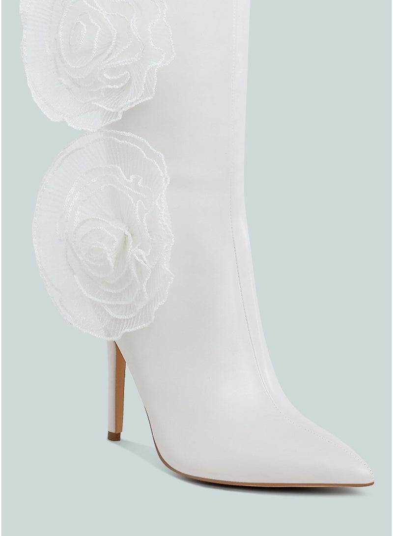 London Rag Sheer Big Rose Detail Long Boots in White - Image 4