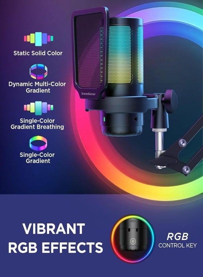 Gaming USB Condenser Microphone with Noise Cancellation, RGB, Mute & Boom Arm for Streaming, PC, PS5, Mac - Image 5