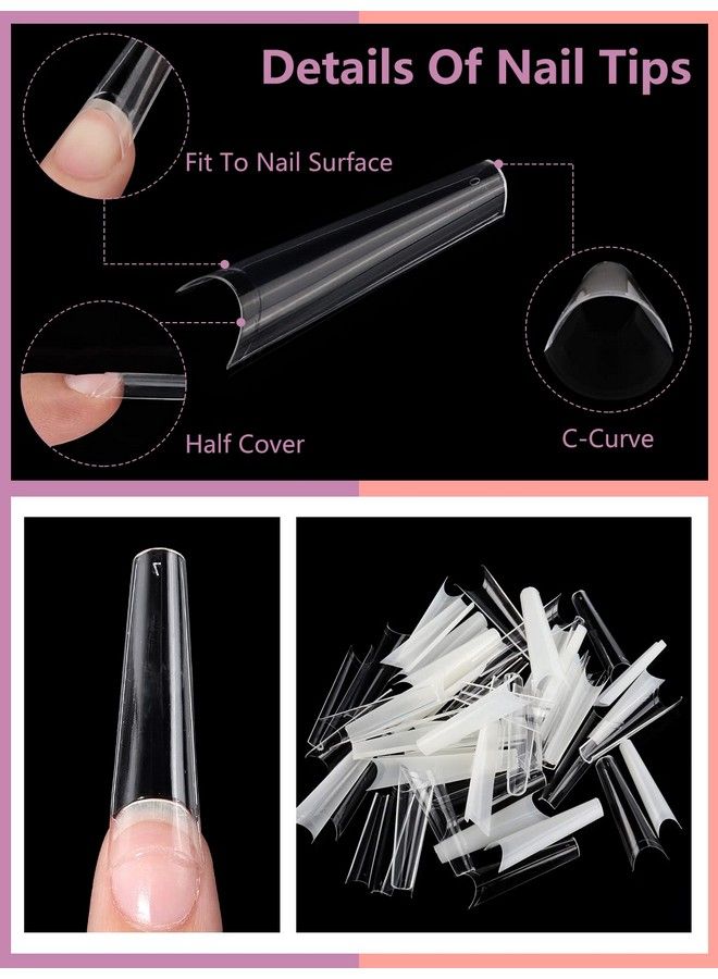 Deciniee 480Pcs Xxl Coffin Nails Tips Extra Long Acrylic Nails Natural & Clear Nail Tips For Acrylic Nails Professional Nail Tech 12 Sizes Half Cover Nail Tips And Glue With Boxes - Image 4