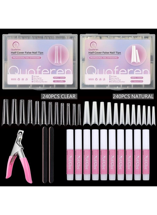 Deciniee 480Pcs Xxl Coffin Nails Tips Extra Long Acrylic Nails Natural & Clear Nail Tips For Acrylic Nails Professional Nail Tech 12 Sizes Half Cover Nail Tips And Glue With Boxes - Image 2