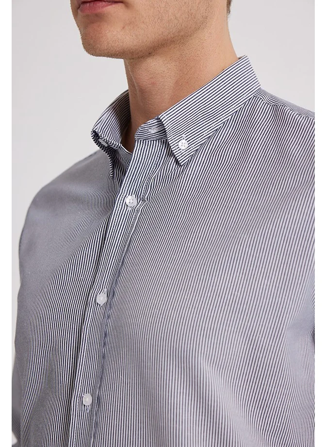 D'S DAMAT Slim Fit Navy Blue Striped Shirt 6HC02ORT10265