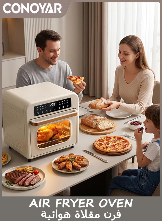 CONOYAR Convection Digital Air Fryer Oven Small, 15L Mini Electric Toaster Oven Combo 16 in 1 Functions with LED Display, 1300W for Air Fry, Grill, Roast, Bake, Toast, and More, White - Image 3